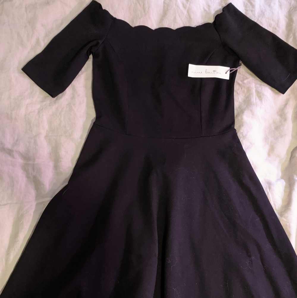 NWT Black scallop neck fit-and-flare dress